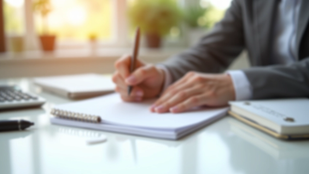 Hands holding pen writing in personal finance journal