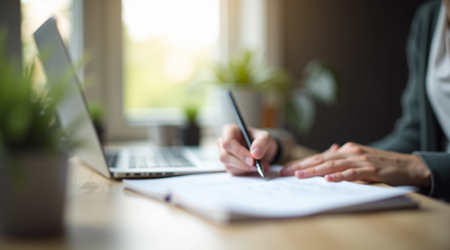 Person organizing financial goals and spending habits at home