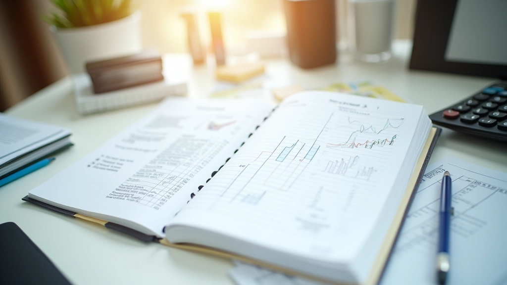 Hands holding bank statements and calculator on wooden desk, financial planning documents spread out, warm natural lighting
