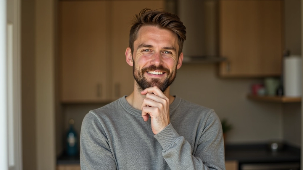 Person at home reflecting on purchase decision with thoughtful expression