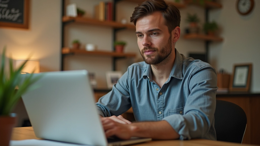 Person using laptop to review monthly budget spreadsheet, checking financial progress, comfortable home office setting