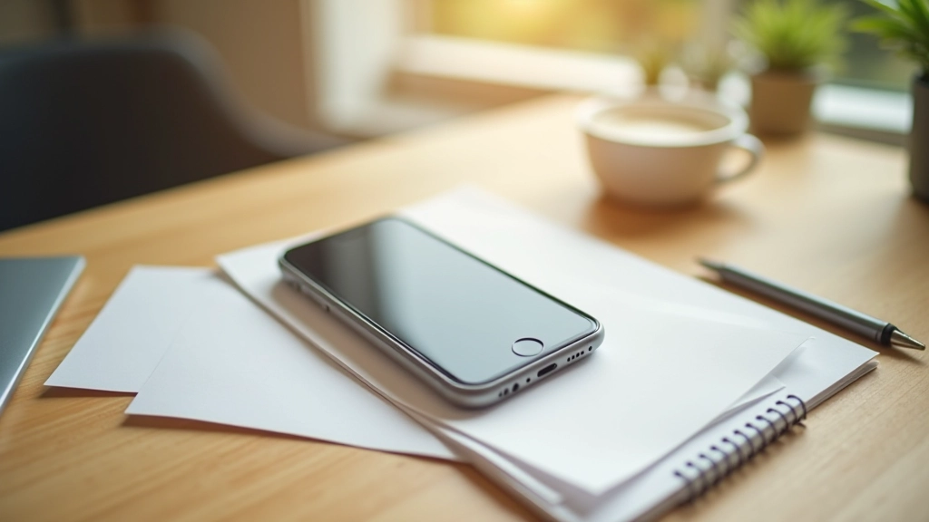 Smartphone showing shopping app with item in cart, notebook with purchase list nearby